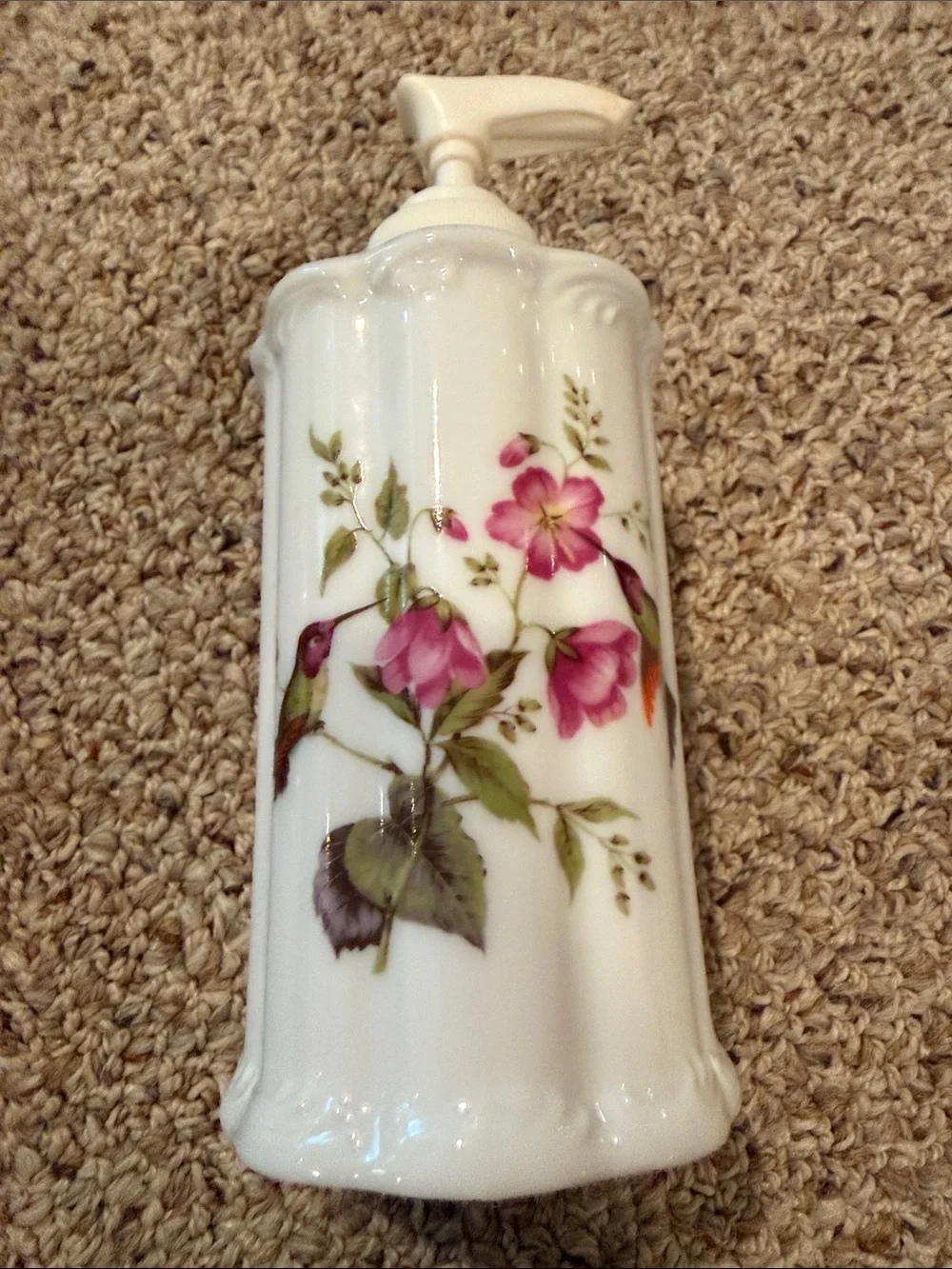 Floral Porcelain Lotion Dispenser with Pink Roses Small porcelain vase and dish
